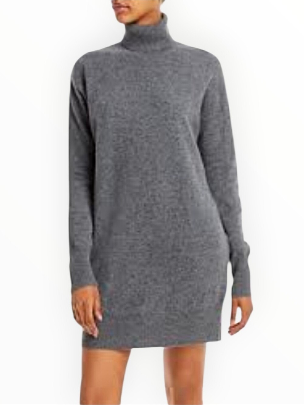 AQUA Cashmere Sweater Dress Womens XS Gray Turtleneck Longline Bloomingdale’s